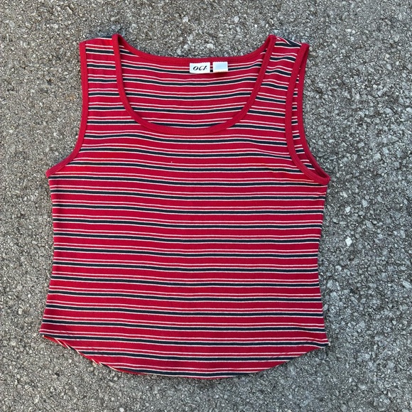 Vintage 90s Red Blue Stripe Cotton Tank Top Size Large - Picture 1 of 3